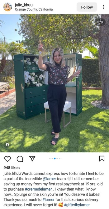 Brand ambassador for lamer on instagram