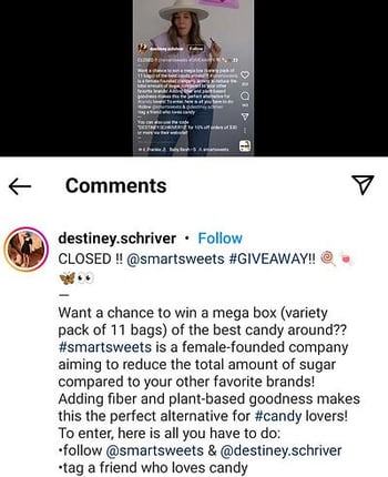 Smartsweets Giveaway example on instagram