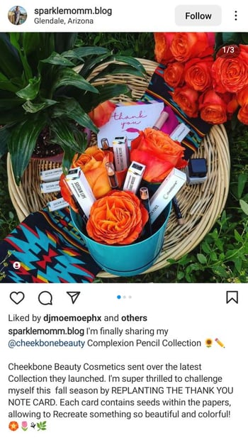 cheekbone beauty influencer gifting note example