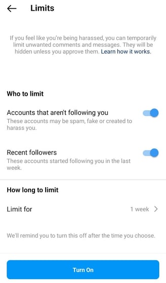 account limits on instagram