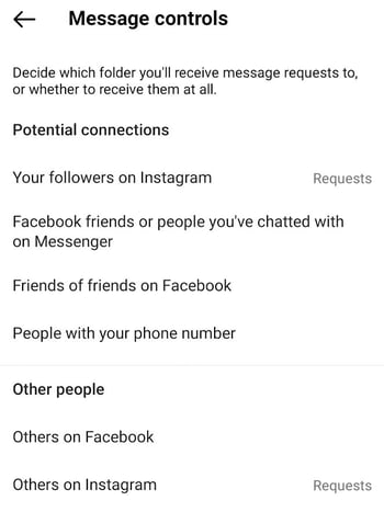 message control settings on instagram