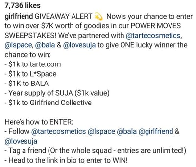 Girlfriend  Instagram Giveaway caption