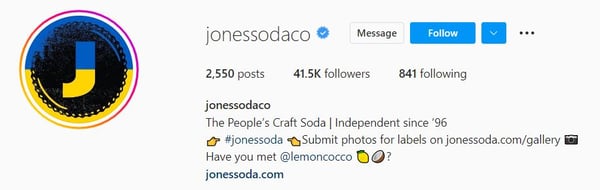 Jones Soda Instagram bio