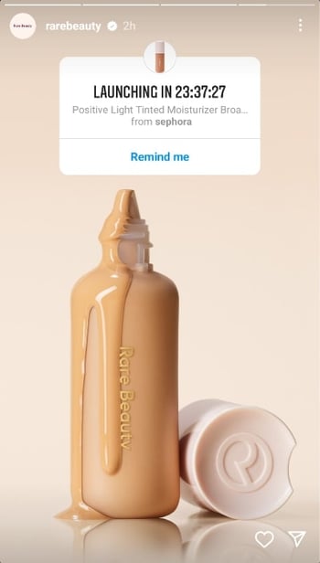 rare beauty instagram story for a product launch