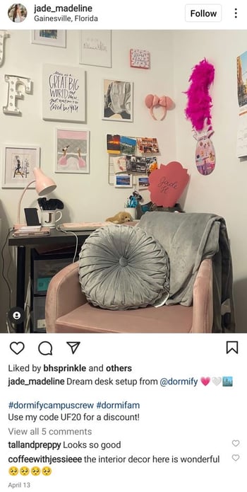 dormify ambassador post on instagram