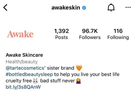 Awake Beauty Hashtag in Bio example