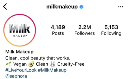 MilkMakeUp Hashtag in Bio example