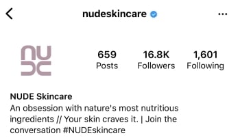 NUDE skincare hashtag example