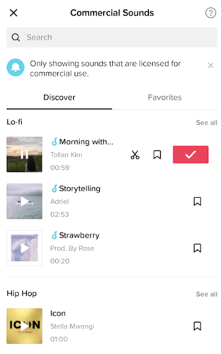 examples of approved commercial audio on tiktok