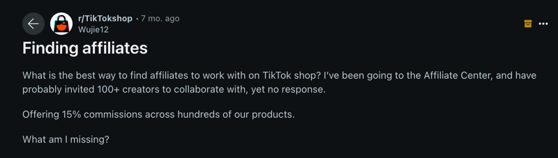 discussion on reddit about finding tiktok affiliates