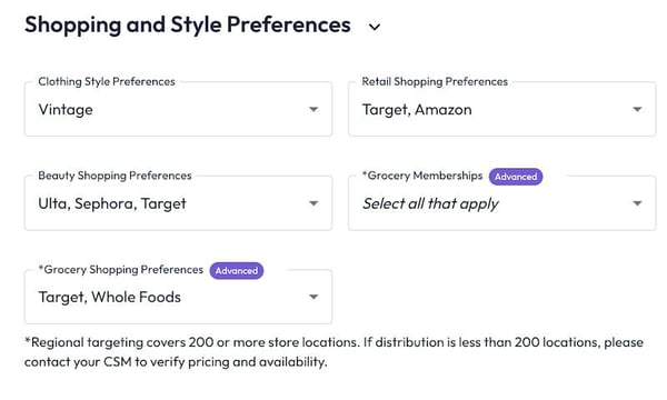 shopping and style preferences example