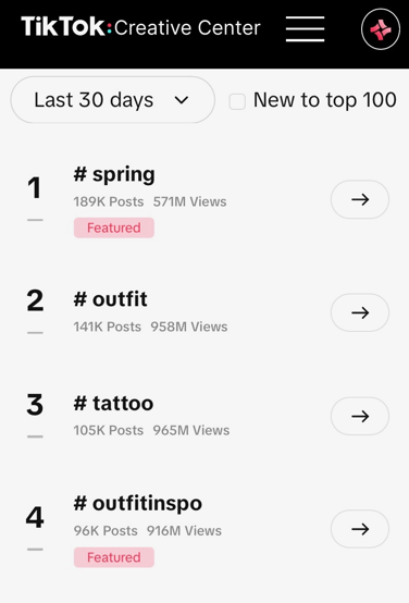 TikTok Creative Center search