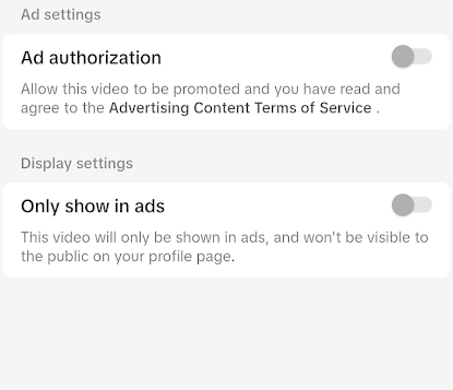 ad authorization screen on TikTok