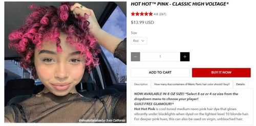 customer photo on manic panic's product page