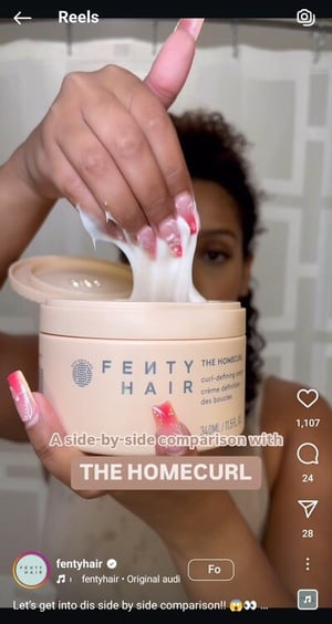 fenty hair instagram reel showing the homecurl 