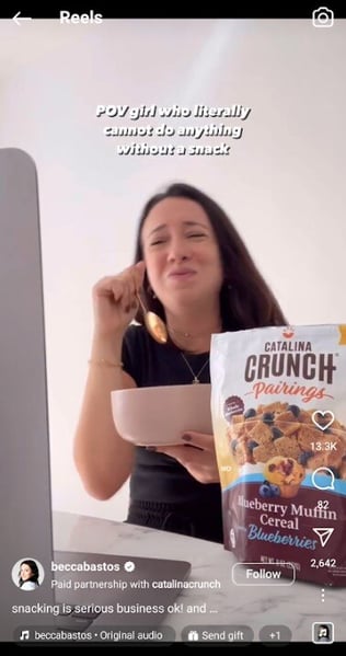 Instagram partnership ad example for catalina crunch
