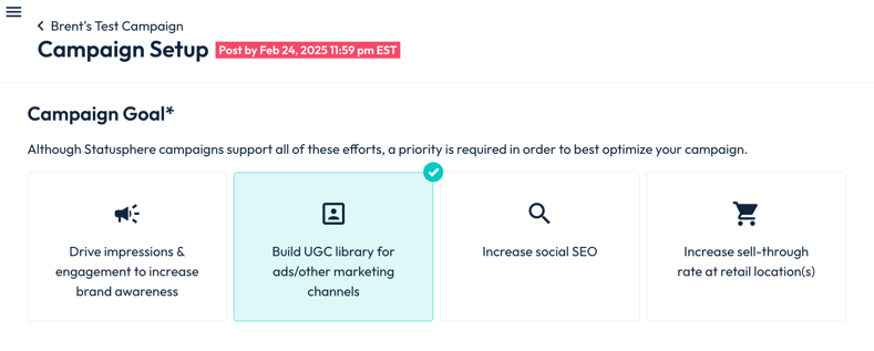 Campaign setup for influencer whitelisting with Statusphere