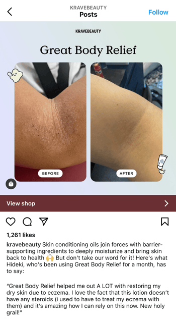 Krave Beauty before and after social post