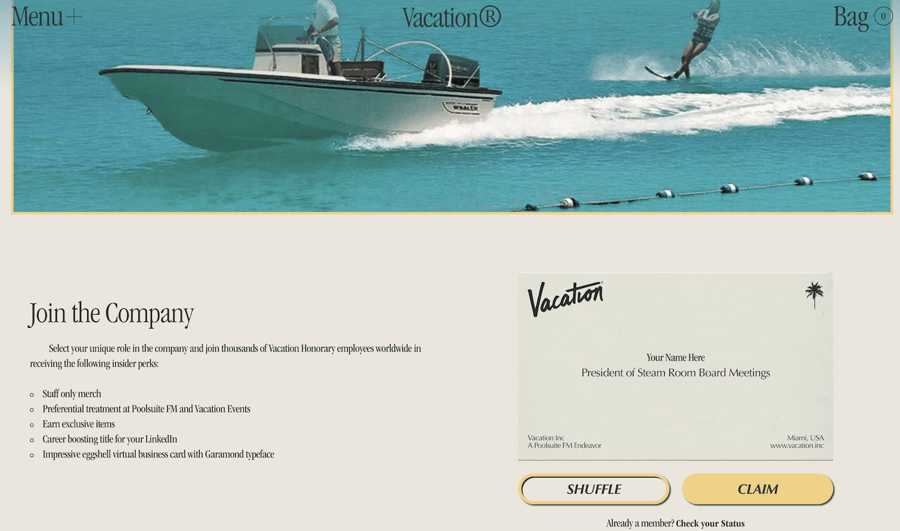 Vacation website homepage