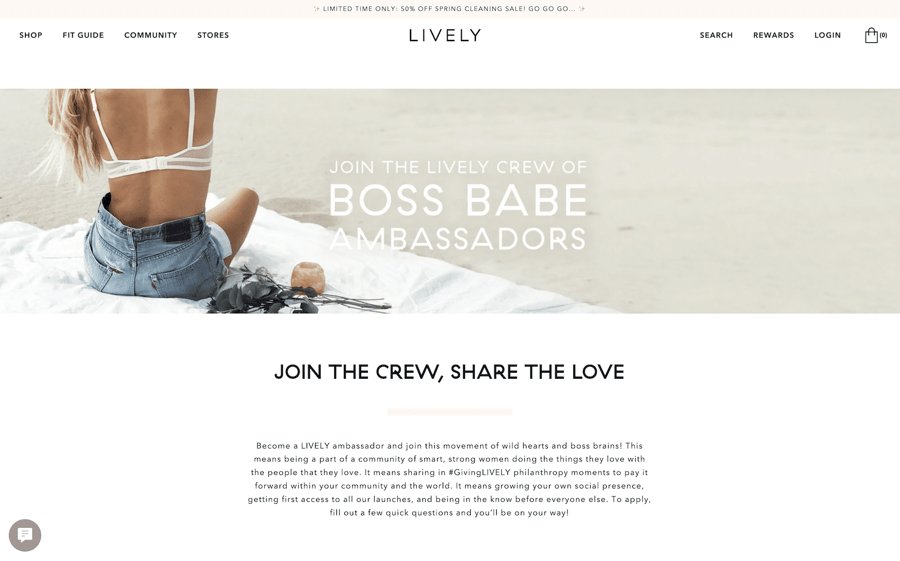 Lively website boss babe ambassador page