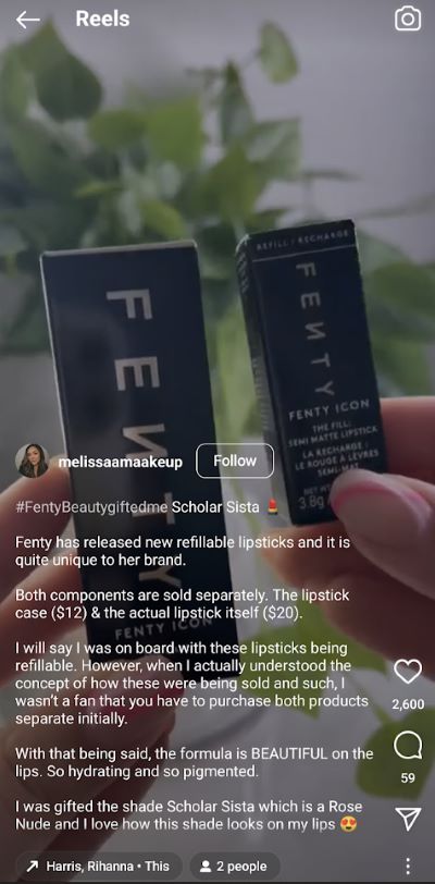 example of gifted product on Instagram