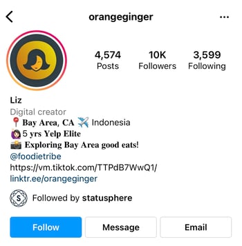 Instagram influencer bio example