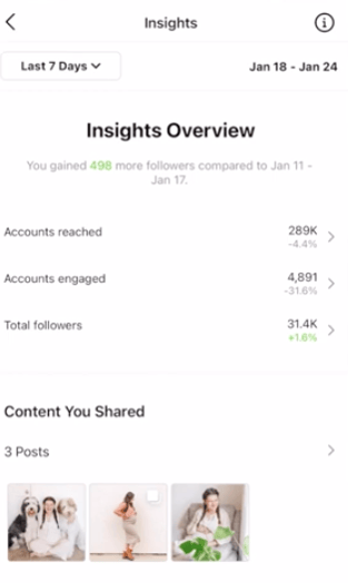 example of Instagram insights dashboard