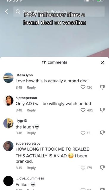 Example of positive response to an influencer post on TikTok