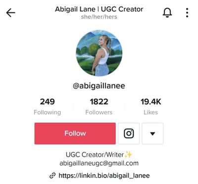 UGC Creator TikTok Bio example