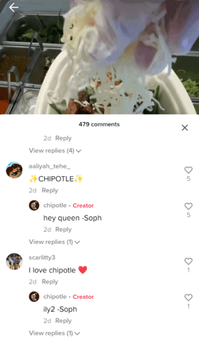 chipotle tiktok comments - best brands on tiktok