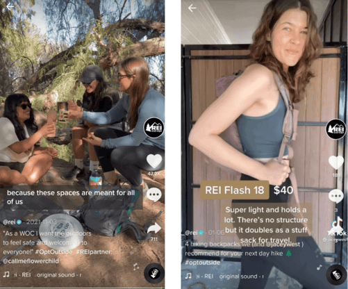 REI TikTok content - best brands on TikTok