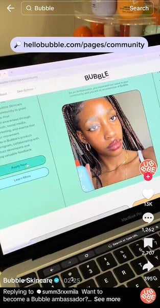 Bubble influencer community example on tiktok