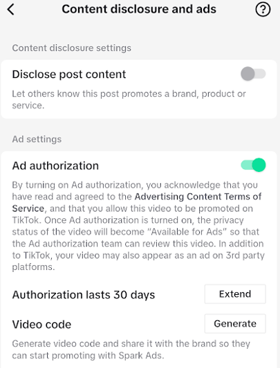 toggle permissions to repurpose ugc into spark ads