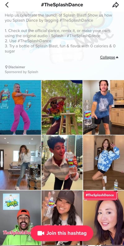 #TheSplashDance Branded Hashtag Challenge page on TikTok