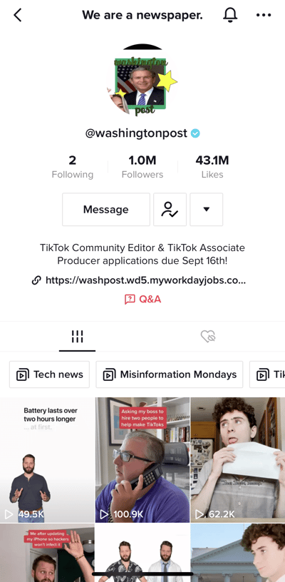 washington post tiktok profile