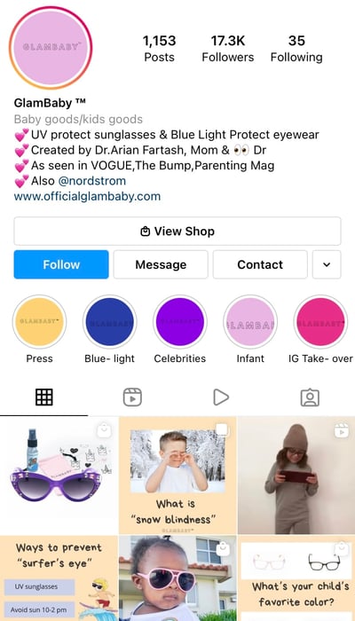 Social proof example glambaby instagram expert's stamp of approval