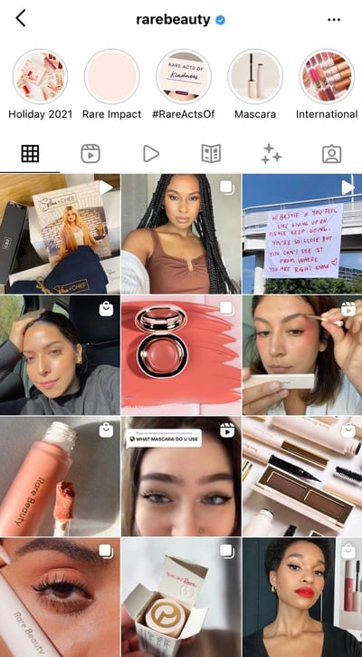 Social proof example rare beauty instagram user-generated content reposts