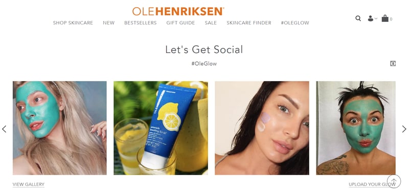 Social proof example Ole Henriksen #OleGlow user-generated content feed