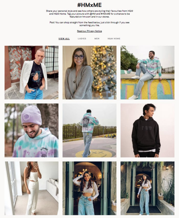 social proof example H&M's #HMxMe feed