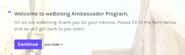 Typeform ambassador program intake example