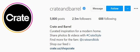 crate and barrel hashtag bio