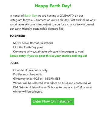 earth day giveaway screenshot