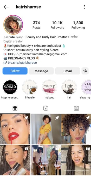 Micro-influencer example on Instagram
