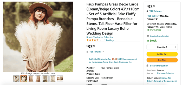 amazon product listing faux pampas grass decor