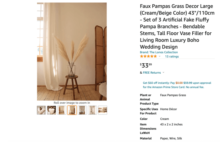 amazon product listing faux pampas grass