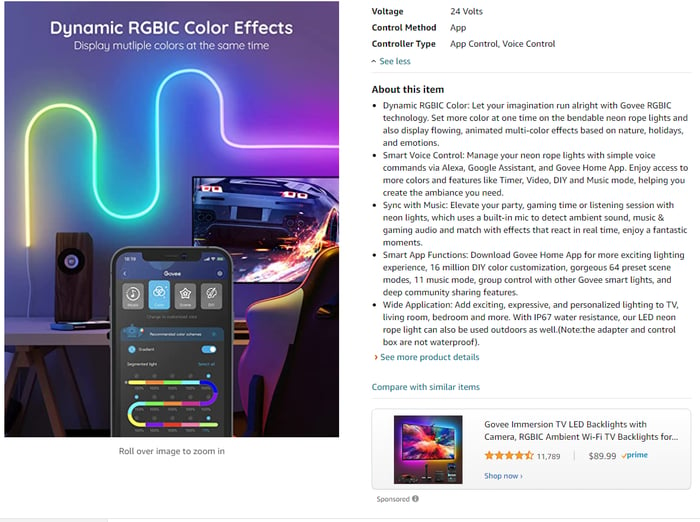 amazon product listing ambient lights smart app function