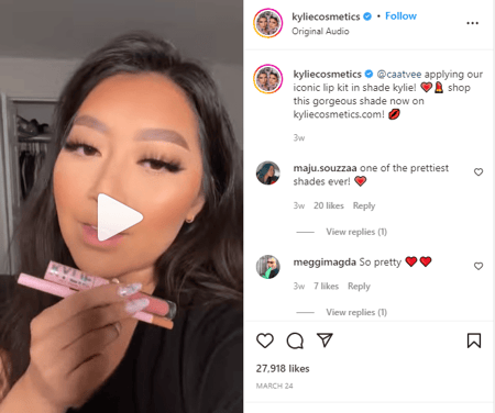 Kylie Cosmetics instagram video example
