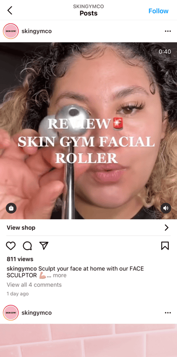 Skin Gym social media post