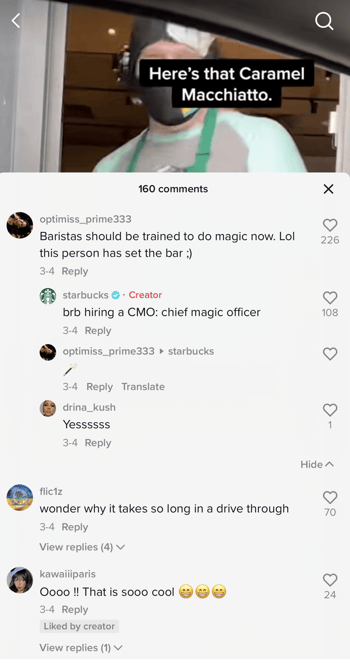 starbucks tiktok comment