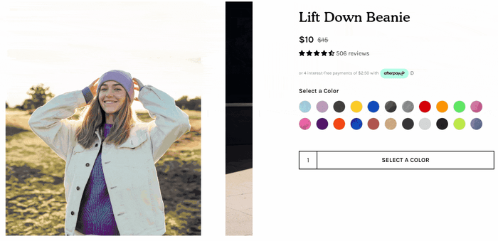 lift down product page ugc